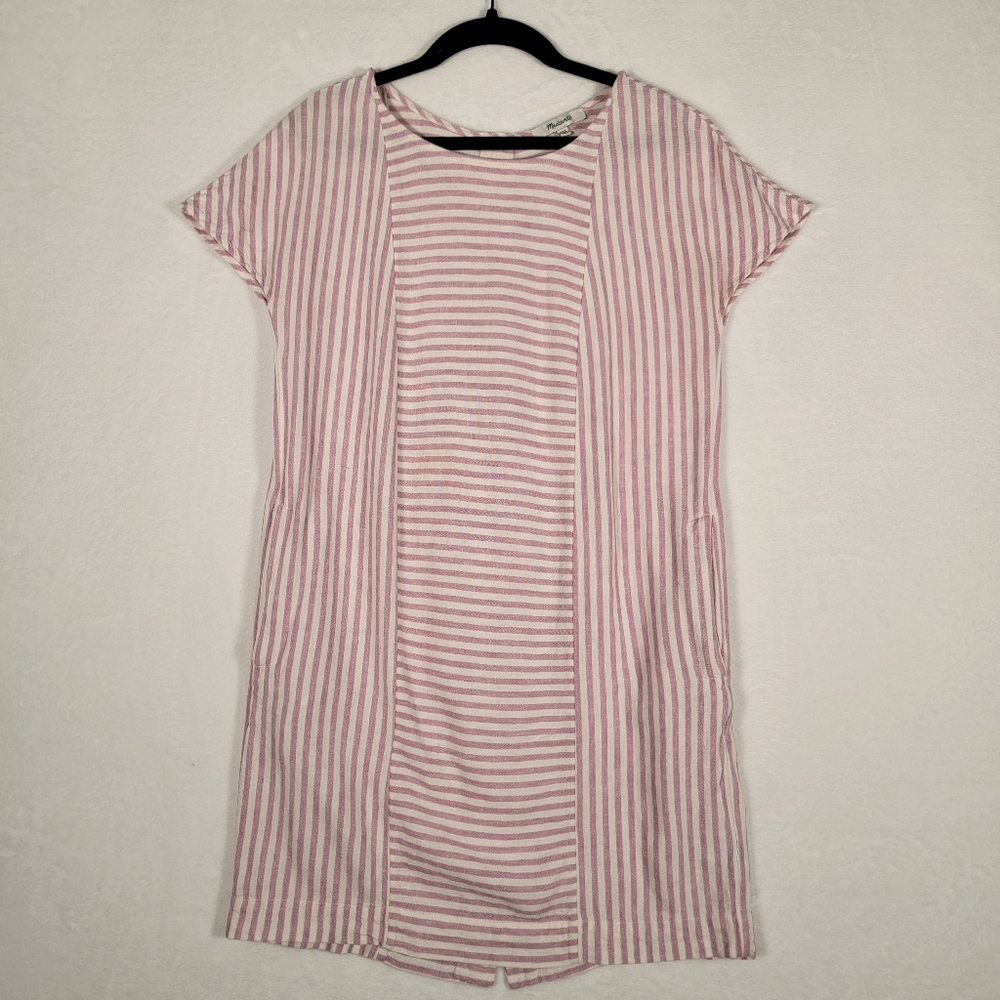 Madewell Short Sleeve Striped Shift Dress in Pink & White, Size XXS